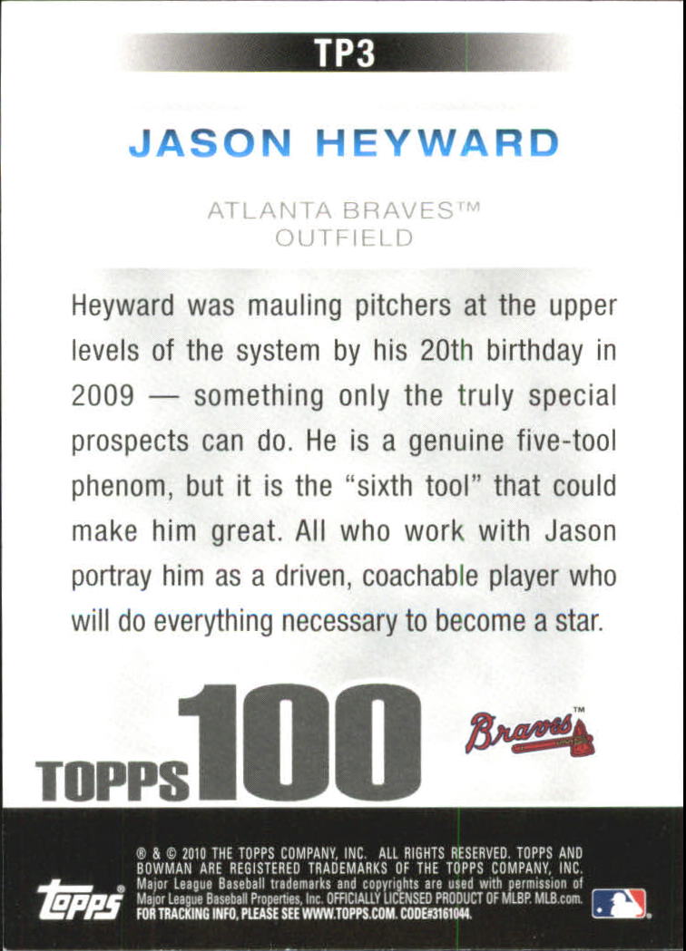 2010 Bowman Topps 100 Prospects #TP3 Jason Heyward back image