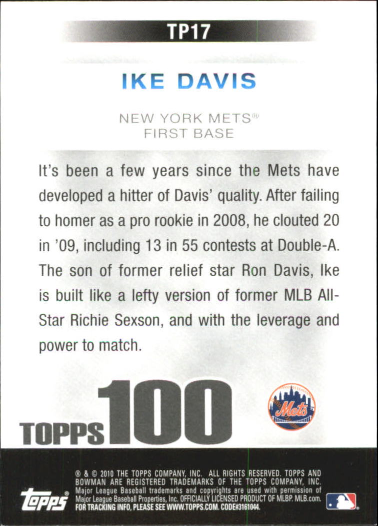 2010 Bowman Topps 100 Prospects #TP17 Ike Davis back image