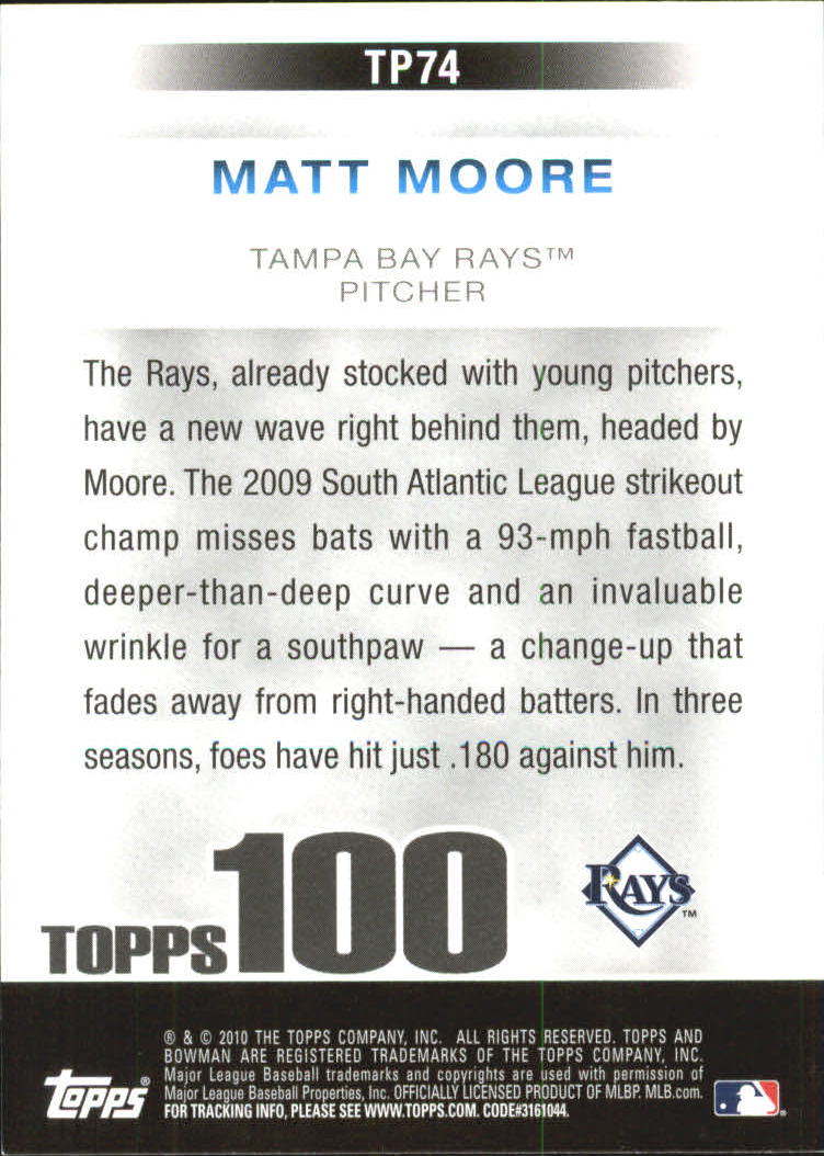 2010 Bowman Topps 100 Prospects #TP74 Matt Moore back image