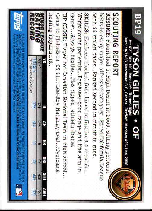 2010 Bowman Baseball "Prospects" Insert Cards #BP1 to #BP110 - Picture 39 of 221