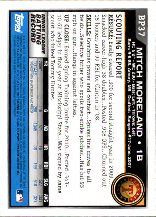 2010 Bowman Baseball "Prospects" Insert Cards #BP1 to #BP110 - Picture 75 of 221