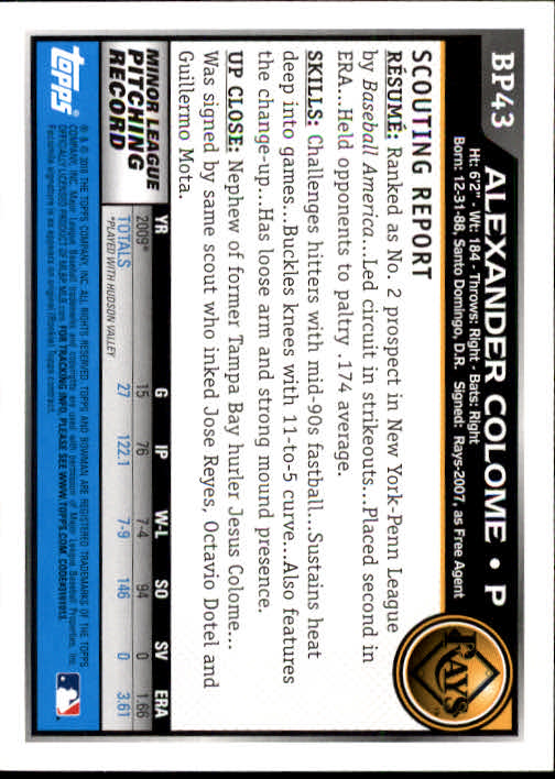 2010 Bowman Baseball "Prospects" Insert Cards #BP1 to #BP110 - Picture 87 of 221