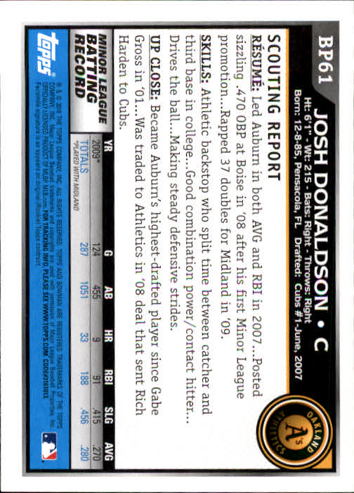 2010 Bowman Baseball "Prospects" Insert Cards #BP1 to #BP110 - Picture 123 of 221
