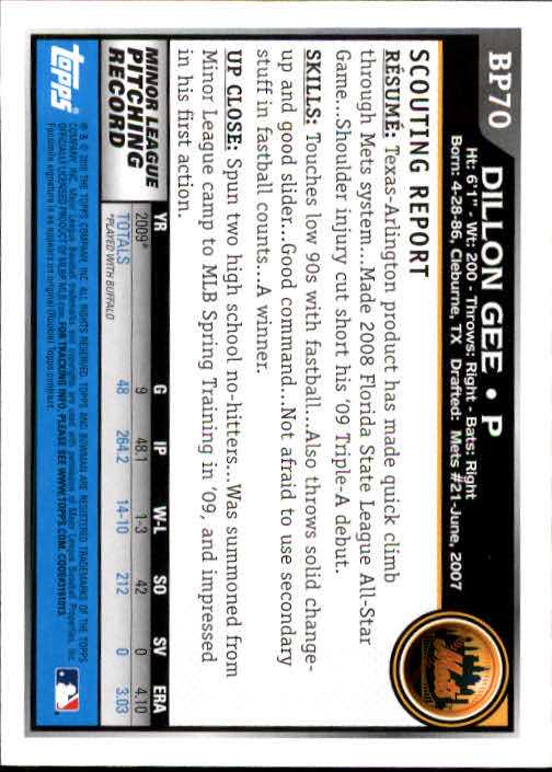 2010 Bowman Baseball "Prospects" Insert Cards #BP1 to #BP110 - Picture 141 of 221