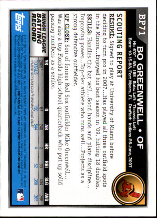 2010 Bowman Baseball "Prospects" Insert Cards #BP1 to #BP110 - Picture 143 of 221