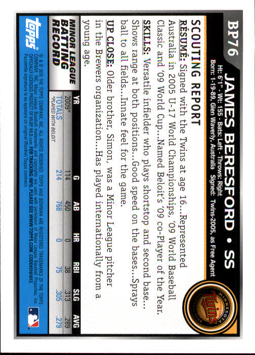 2010 Bowman Baseball "Prospects" Insert Cards #BP1 to #BP110 - Picture 153 of 221