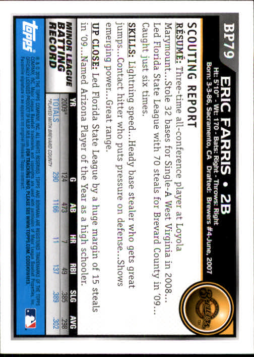 2010 Bowman Baseball "Prospects" Insert Cards #BP1 to #BP110 - Picture 159 of 221
