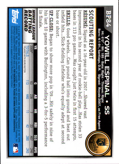 2010 Bowman Baseball "Prospects" Insert Cards #BP1 to #BP110 - Picture 169 of 221