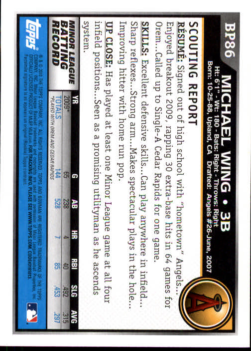 2010 Bowman Baseball "Prospects" Insert Cards #BP1 to #BP110 - Picture 173 of 221