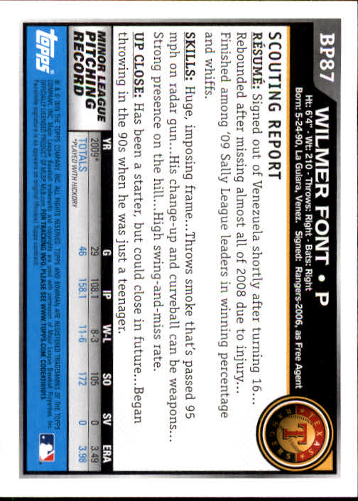 2010 Bowman Baseball "Prospects" Insert Cards #BP1 to #BP110 - Picture 175 of 221