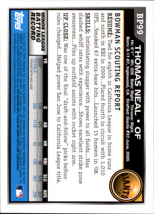2010 Bowman Baseball "Prospects" Insert Cards #BP1 to #BP110 - Picture 199 of 221