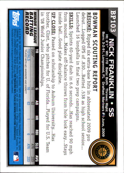 2010 Bowman Baseball "Prospects" Insert Cards #BP1 to #BP110 - Picture 207 of 221