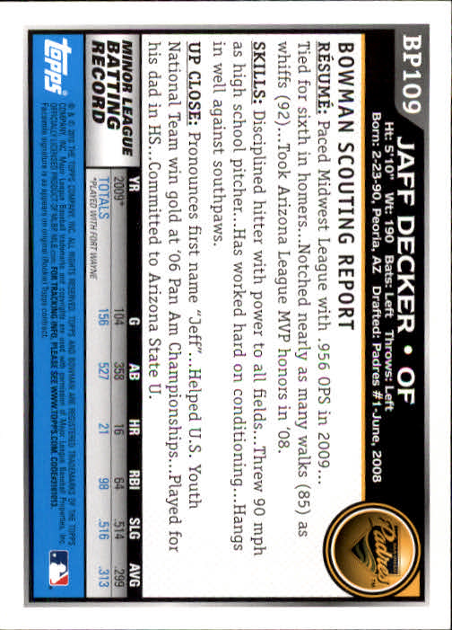 2010 Bowman Baseball "Prospects" Insert Cards #BP1 to #BP110 - Picture 219 of 221