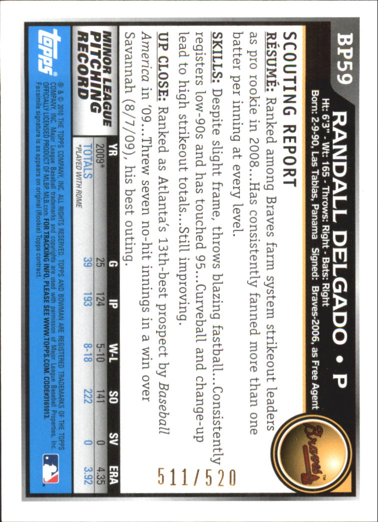 A7505- 2010 Bowman Prospects BB # S 1-110 + Einsätze -du Pick- 15 + Free US - Bild 437 von 451