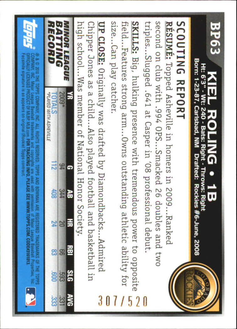 A7505- 2010 Bowman Prospects BB # S 1-110 + Einsätze -du Pick- 15 + Free US - Bild 441 von 451