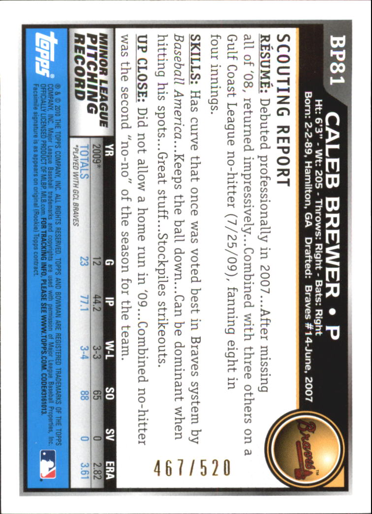 A7505- 2010 Bowman Prospects BB # S 1-110 + Einsätze -du Pick- 15 + Free US - Bild 445 von 451