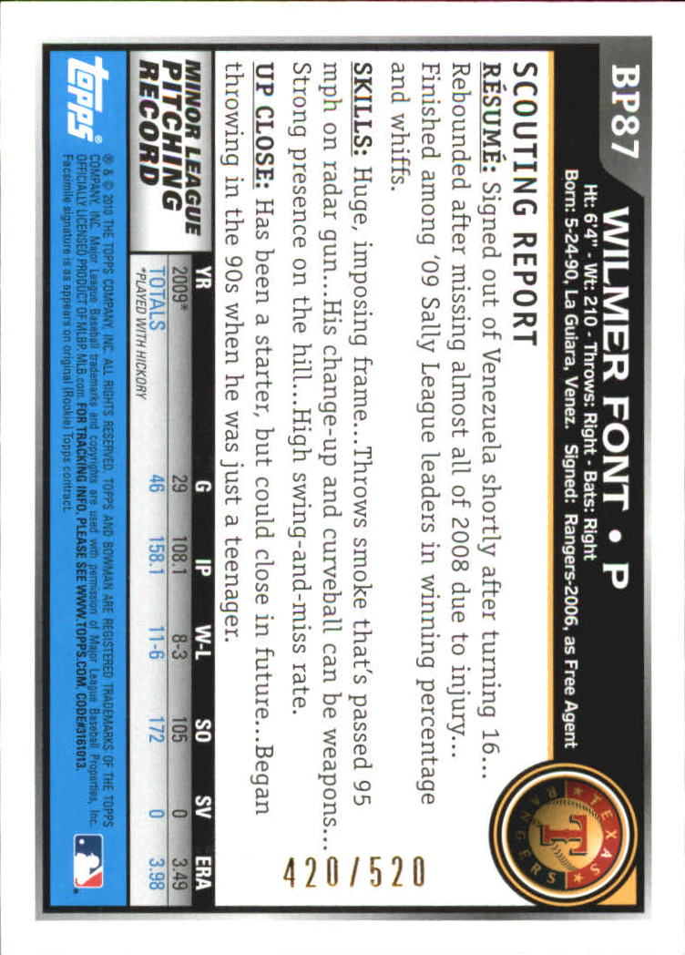 2010 Bowman Baseball "Prospects Blue" Insert Parallel Cards - Picture 30 of 32