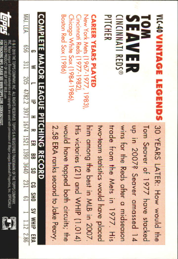 2010 Topps Vintage Legends Collection #VLC40 Tom Seaver