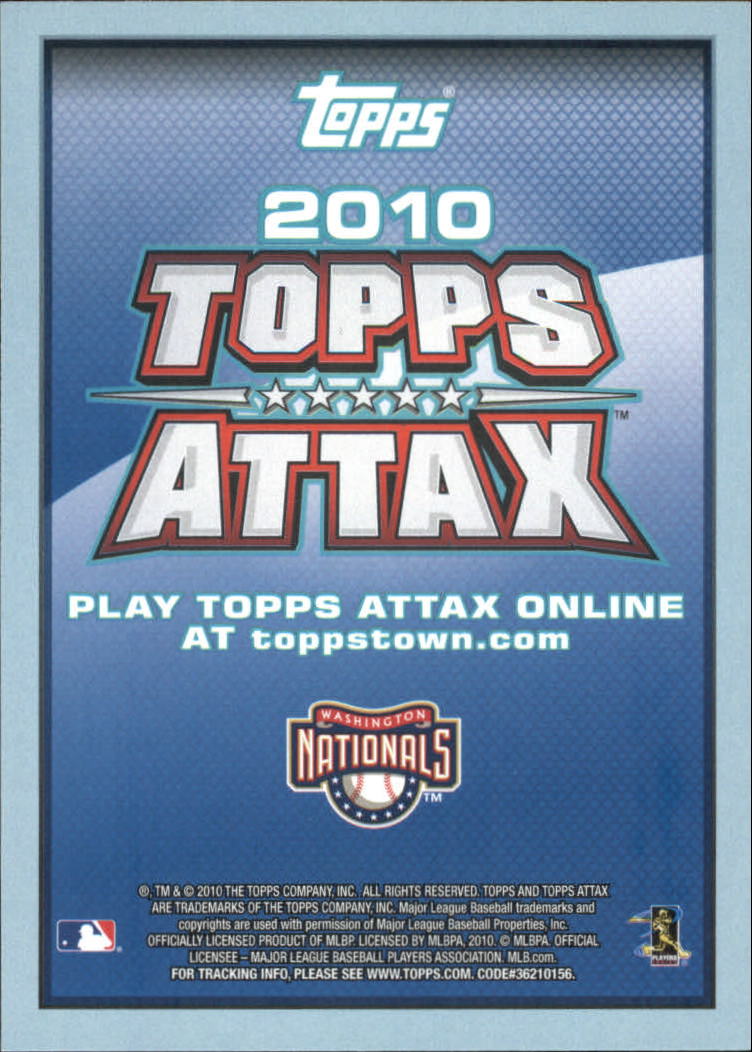 2010 Topps Series 2 Attax Code Cards #27 Ryan Zimmerman back image