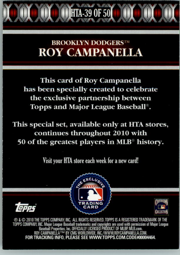 2010 Topps Logoman HTA #39 Roy Campanella back image