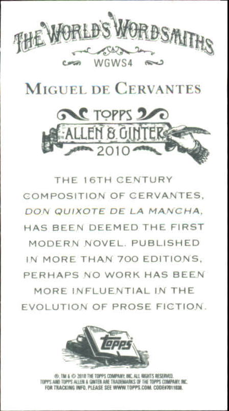 2010 Topps Allen and Ginter Mini World's Greatest Word Smiths #WGWS4 Miguel de Cervantes back image