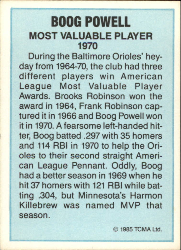 1985 TCMA AL MVP #8 Boog Powell back image