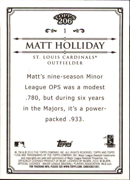 2010 Topps 206 #1 Matt Holliday back image