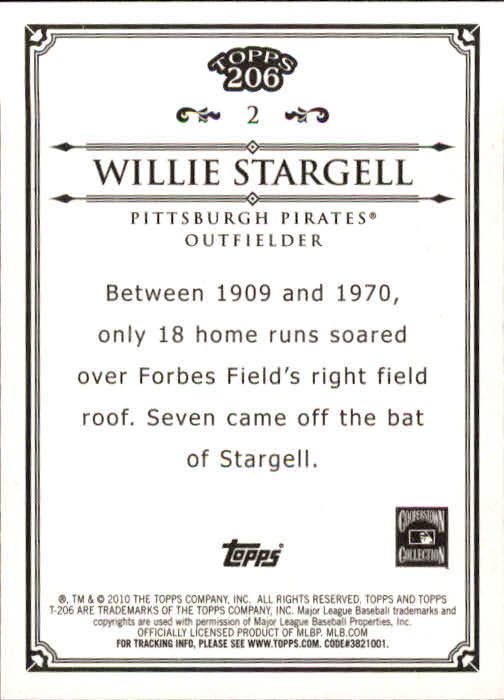 2010 Topps 206 #2 Willie Stargell back image