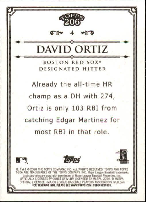 2010 Topps 206 #4 David Ortiz back image