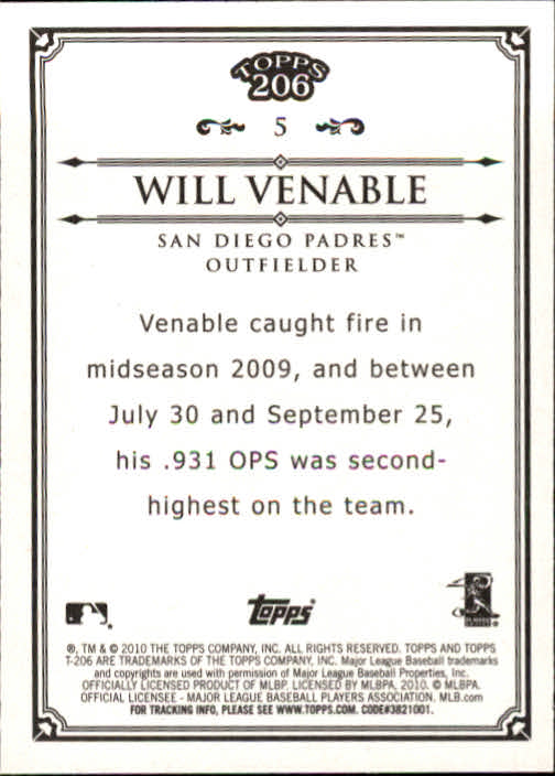 2010 Topps 206 #5 Will Venable back image
