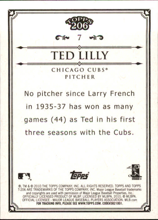 2010 Topps 206 #7 Ted Lilly back image