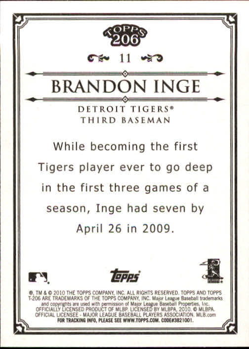 2010 Topps 206 #11 Brandon Inge back image