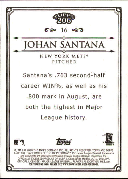 2010 Topps 206 #16 Johan Santana back image
