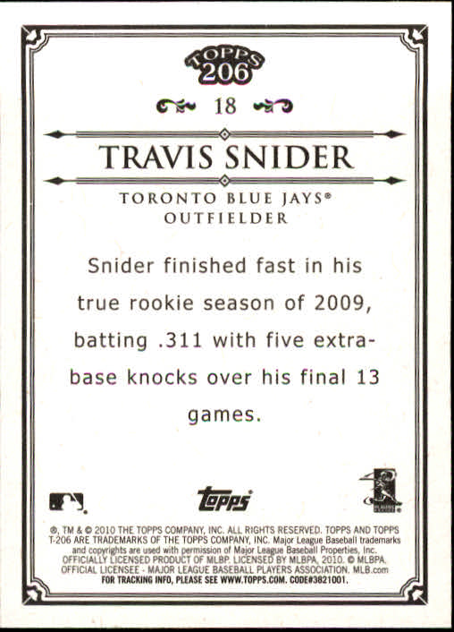 2010 Topps 206 #18 Travis Snider back image