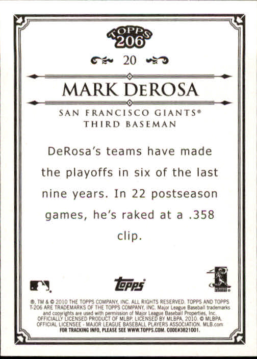 2010 Topps 206 #20 Mark DeRosa back image