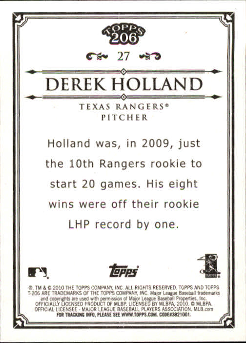 2010 Topps 206 #27 Derek Holland back image