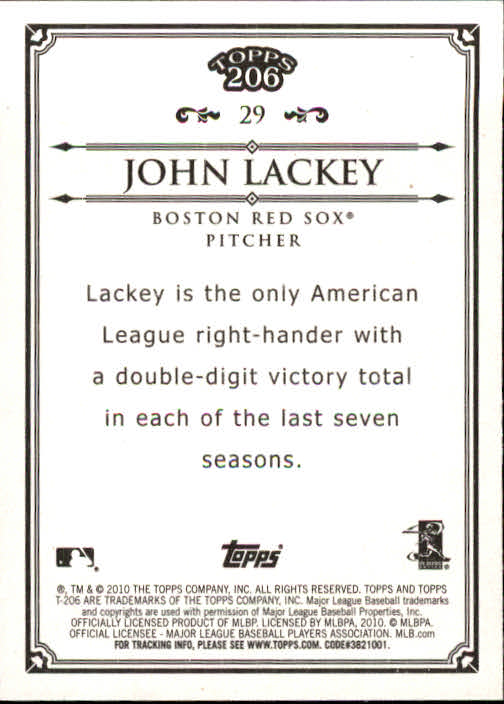 2010 Topps 206 #29 John Lackey back image
