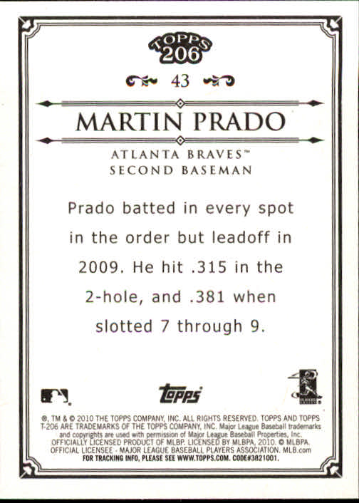 2010 Topps 206 #43 Martin Prado back image