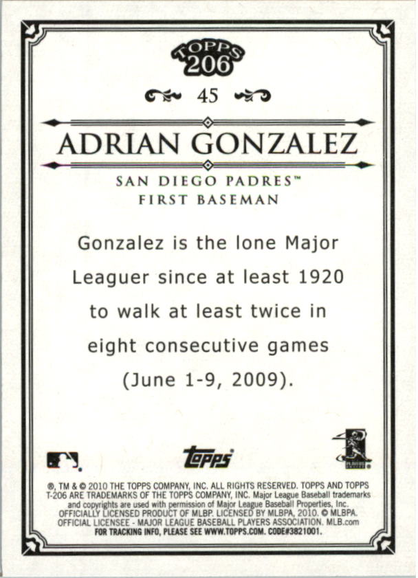 2010 Topps 206 #45 Adrian Gonzalez back image