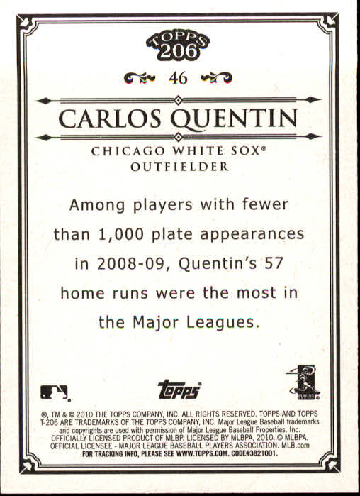 2010 Topps 206 #46 Carlos Quentin back image