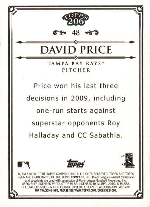 2010 Topps 206 #48 David Price back image