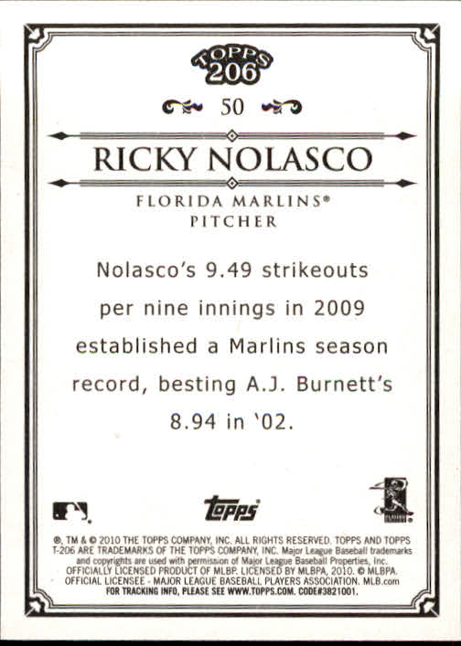 2010 Topps 206 #50 Ricky Nolasco back image