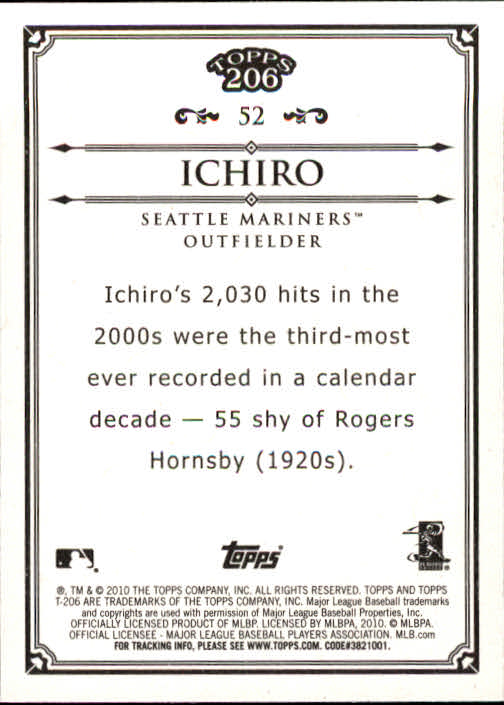 2010 Topps 206 #52 Ichiro Suzuki back image