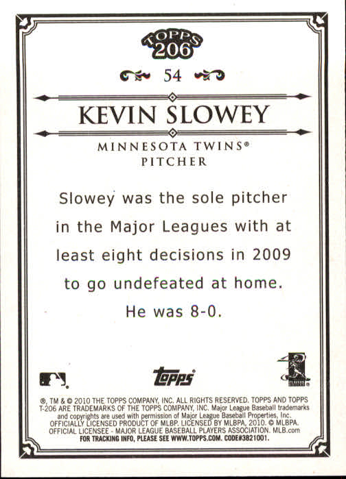 2010 Topps 206 #54 Kevin Slowey back image