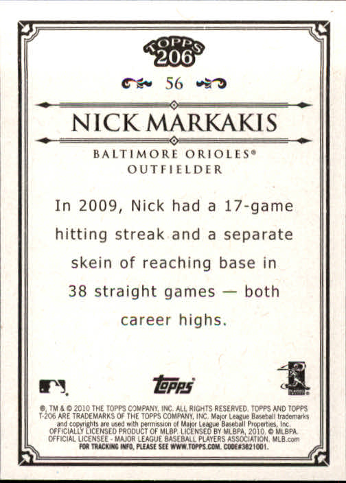 2010 Topps 206 #56 Nick Markakis back image