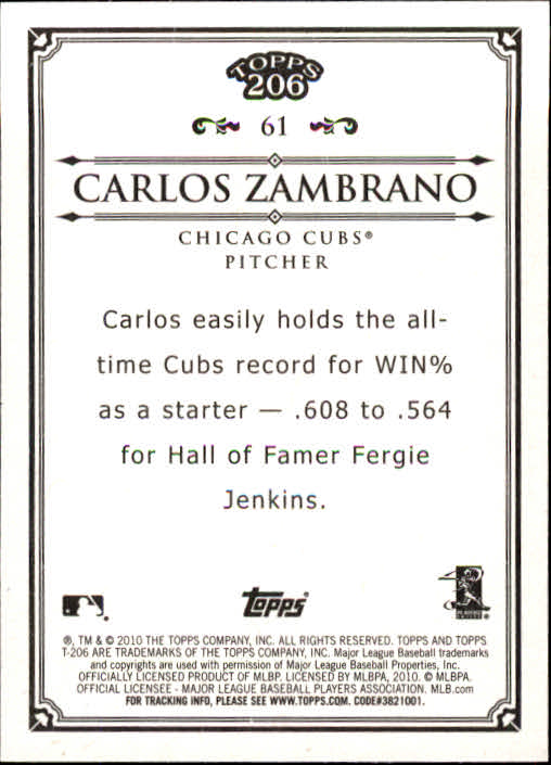 2010 Topps 206 #61 Carlos Zambrano back image