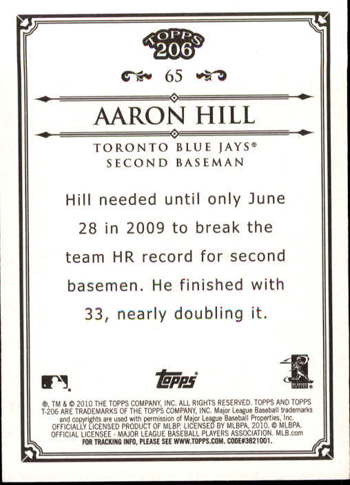 2010 Topps 206 #65 Aaron Hill back image