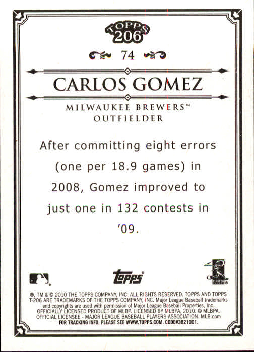2010 Topps 206 #74 Carlos Gomez back image