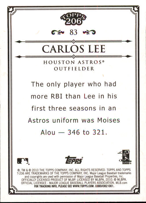 2010 Topps 206 #83 Carlos Lee back image