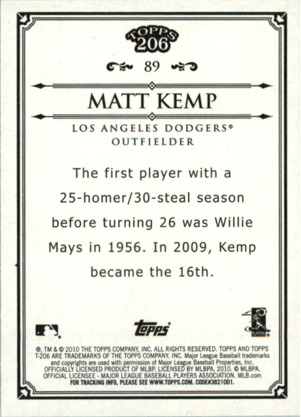 2010 Topps 206 #89 Matt Kemp back image